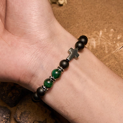 Olivenorma Herrenarmband mit Hämatit-Obsidian-Tigerauge-Perlen, 8 mm