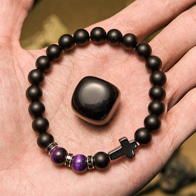 Olivenorma Herrenarmband mit Hämatit-Obsidian-Tigerauge-Perlen, 8 mm