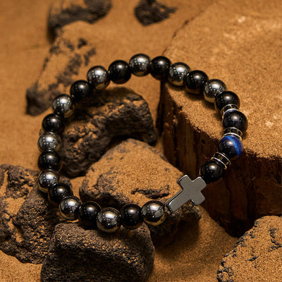 Olivenorma Herrenarmband mit Hämatit-Obsidian-Tigerauge-Perlen, 8 mm