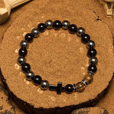 Olivenorma Herrenarmband mit Hämatit-Obsidian-Tigerauge-Perlen, 8 mm