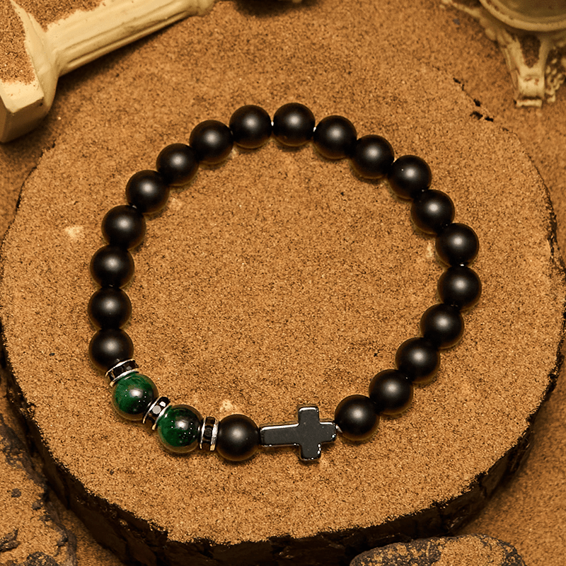 Olivenorma Herrenarmband mit Hämatit-Obsidian-Tigerauge-Perlen, 8 mm