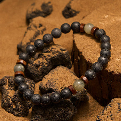Olivenorma Armband mit Perlen aus Bronzit-Labradorit-Lavastein, 8 mm
