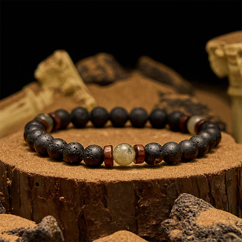 Olivenorma Armband mit Perlen aus Bronzit-Labradorit-Lavastein, 8 mm