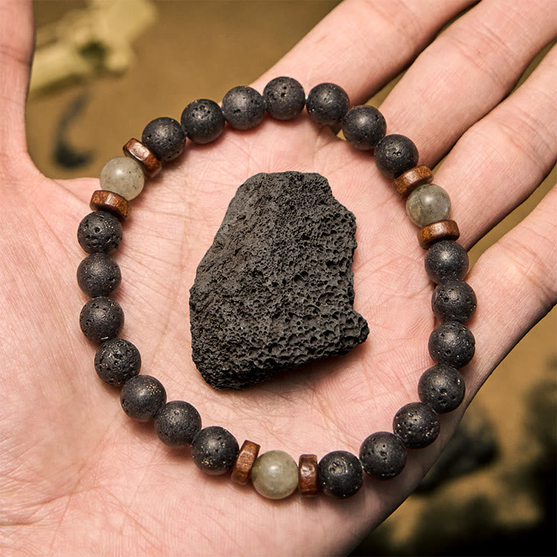 Olivenorma Armband mit Perlen aus Bronzit-Labradorit-Lavastein, 8 mm