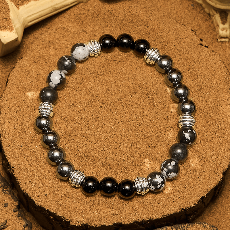 Olivenorma Schneeflocken-Obsidian-Hämatit-Perlen Herren-Armband