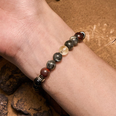 Olivenorma Mahagoni Obsidian Labradorit Perlen Herren Armband