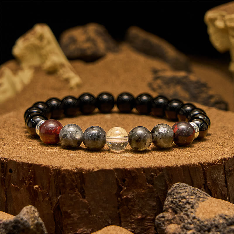 Olivenorma Mahagoni Obsidian Labradorit Perlen Herren Armband