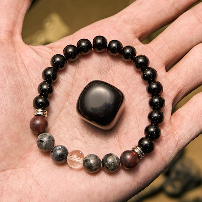 Olivenorma Mahagoni Obsidian Labradorit Perlen Herren Armband
