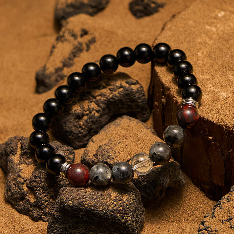 Olivenorma Mahagoni Obsidian Labradorit Perlen Herren Armband