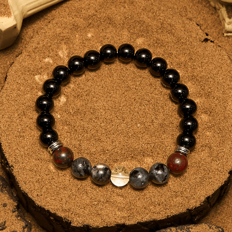 Olivenorma Mahagoni Obsidian Labradorit Perlen Herren Armband