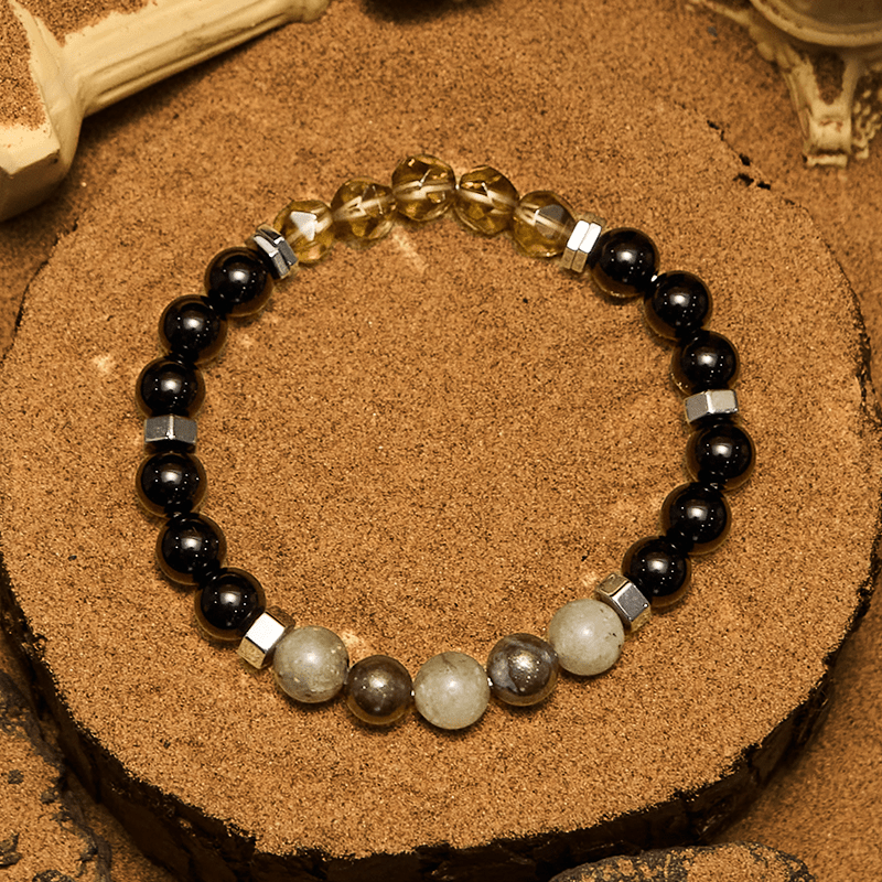 Olivenorma Labradorit Obsidian Rauchquarz Perlenarmband