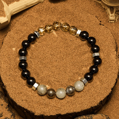 Olivenorma Labradorit Obsidian Rauchquarz Perlenarmband
