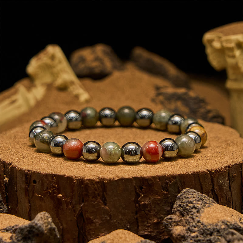 Olivenorma Armband mit Hämatitperlen und Drachenblutstein