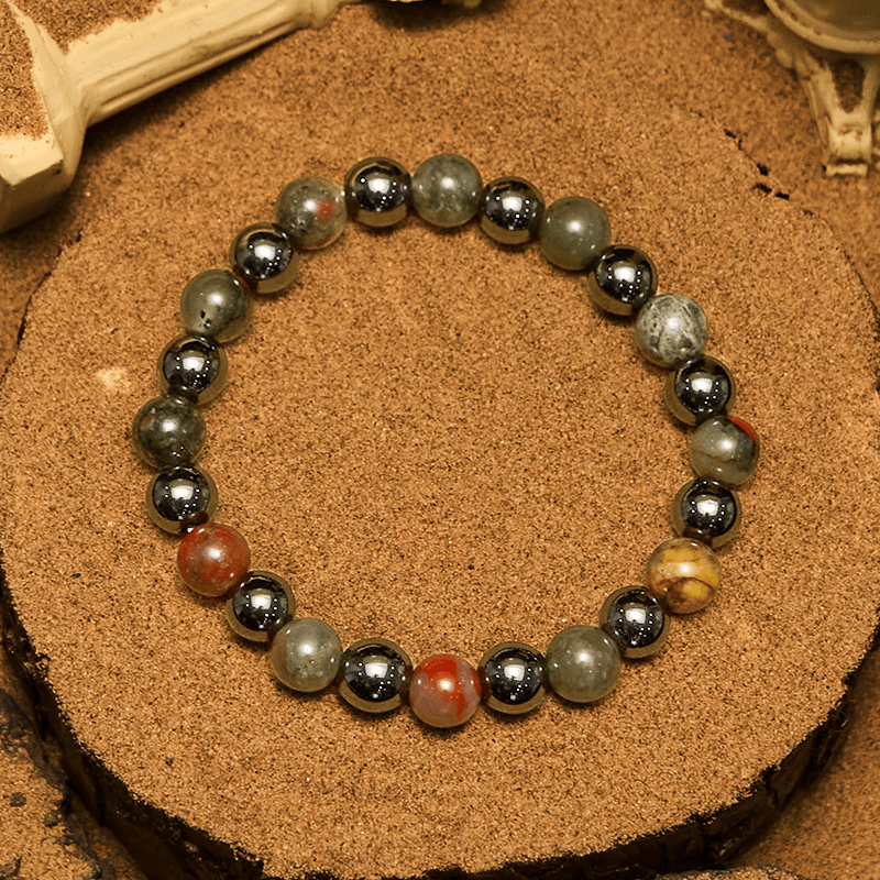 Olivenorma Armband mit Hämatitperlen und Drachenblutstein