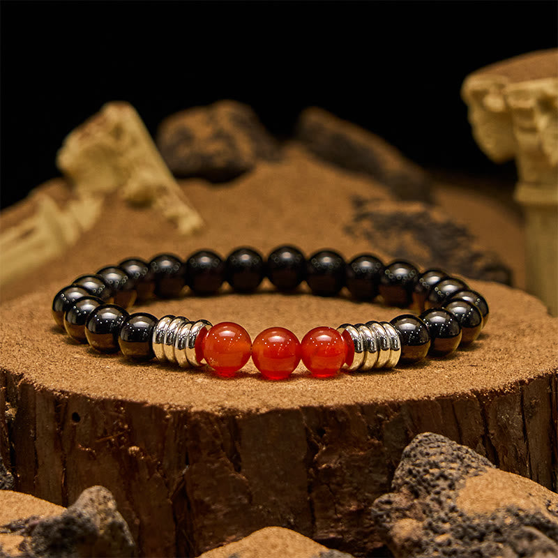 Olivenorma 8 mm Obsidian-Rotachat-Perlenarmband