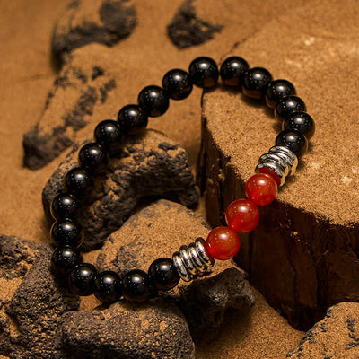 Olivenorma 8 mm Obsidian-Rotachat-Perlenarmband