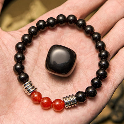 Olivenorma 8 mm Obsidian-Rotachat-Perlenarmband