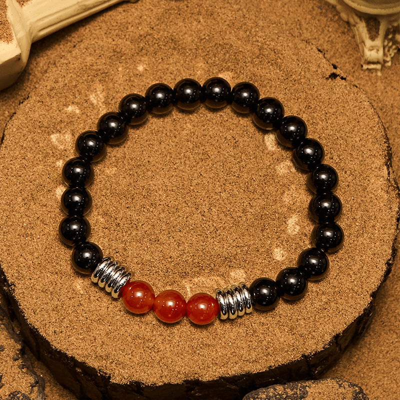 Olivenorma 8 mm Obsidian-Rotachat-Perlenarmband