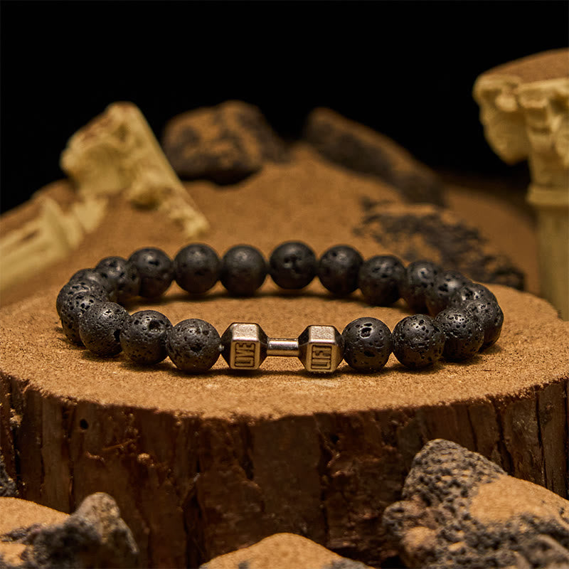 Olivenorma Perlenarmband mit Hantelanhänger aus Naturstein, 8 mm