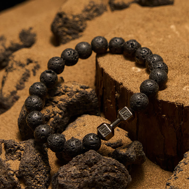 Olivenorma Perlenarmband mit Hantelanhänger aus Naturstein, 8 mm