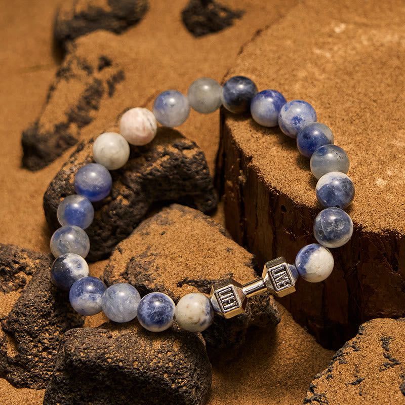 Olivenorma Perlenarmband mit Hantelanhänger aus Naturstein, 8 mm