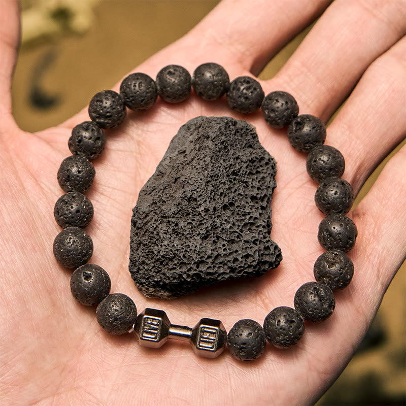 Olivenorma Perlenarmband mit Hantelanhänger aus Naturstein, 8 mm