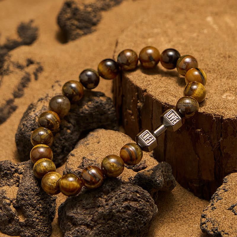 Olivenorma Perlenarmband mit Hantelanhänger aus Naturstein, 8 mm
