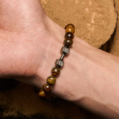 Olivenorma Perlenarmband mit Hantelanhänger aus Naturstein, 8 mm
