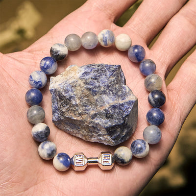 Olivenorma Perlenarmband mit Hantelanhänger aus Naturstein, 8 mm
