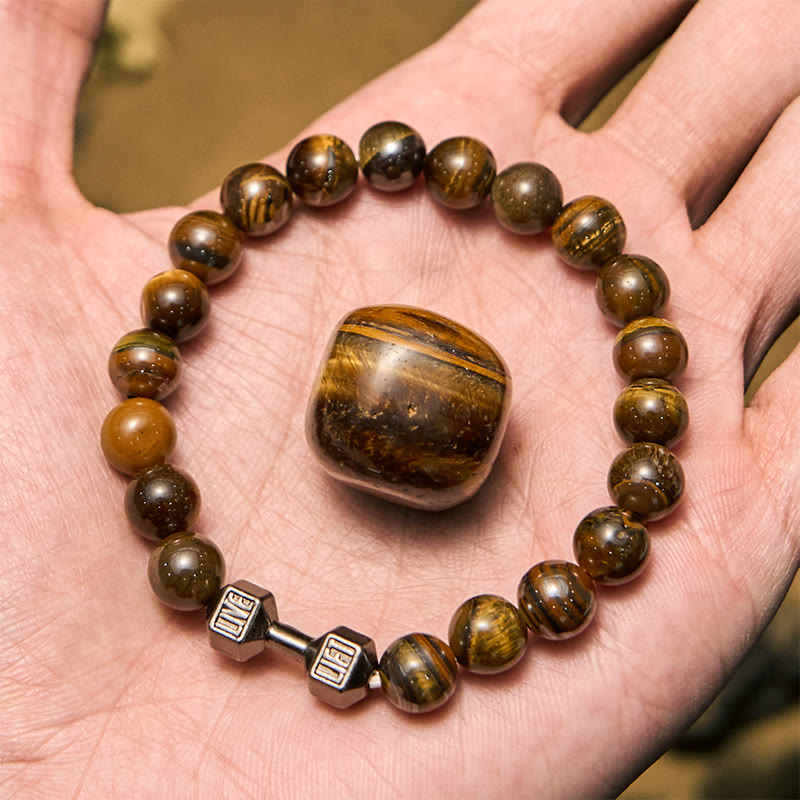 Olivenorma Perlenarmband mit Hantelanhänger aus Naturstein, 8 mm