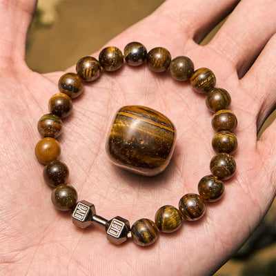 Olivenorma Perlenarmband mit Hantelanhänger aus Naturstein, 8 mm