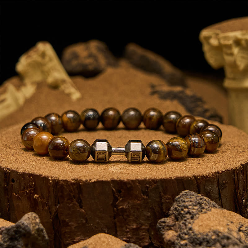 Olivenorma Perlenarmband mit Hantelanhänger aus Naturstein, 8 mm