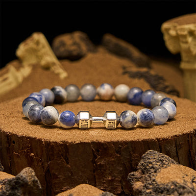 Olivenorma Perlenarmband mit Hantelanhänger aus Naturstein, 8 mm