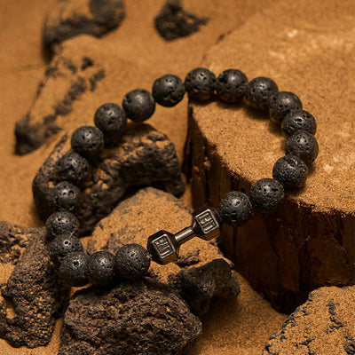 Olivenorma Perlenarmband mit Hantelanhänger aus Naturstein, 8 mm