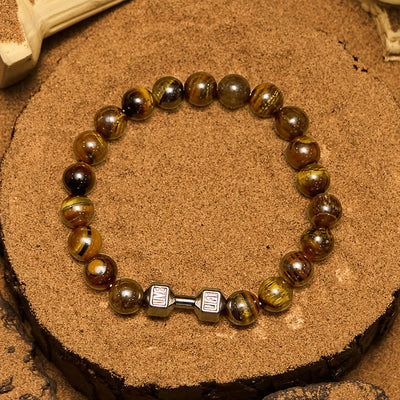 Olivenorma Perlenarmband mit Hantelanhänger aus Naturstein, 8 mm