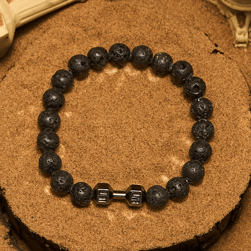 Olivenorma Perlenarmband mit Hantelanhänger aus Naturstein, 8 mm