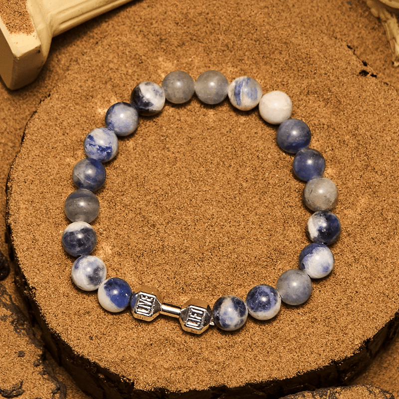 Olivenorma Perlenarmband mit Hantelanhänger aus Naturstein, 8 mm