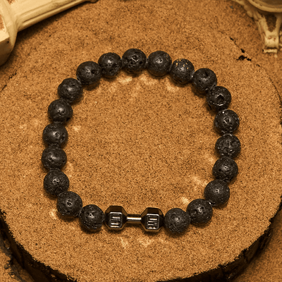 Olivenorma Perlenarmband mit Hantelanhänger aus Naturstein, 8 mm
