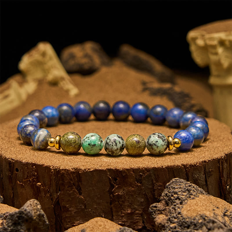 Olivenorma 8 mm Armband mit afrikanischen Türkis- und Lapislazuli-Perlen