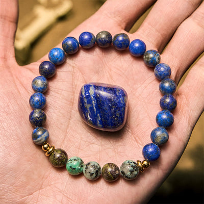 Olivenorma 8 mm Armband mit afrikanischen Türkis- und Lapislazuli-Perlen