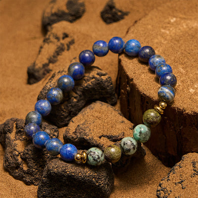 Olivenorma 8 mm Armband mit afrikanischen Türkis- und Lapislazuli-Perlen