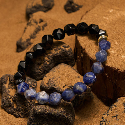 Olivenorma Armband mit facettierten natürlichen Obsidian-Sodalith-Perlen