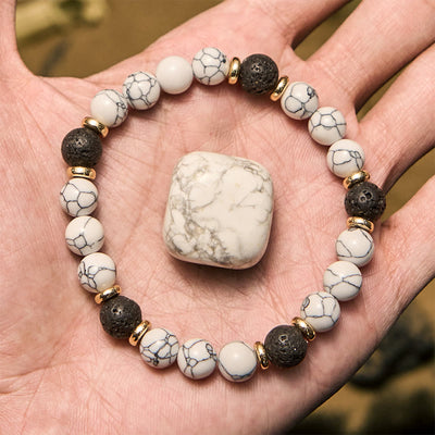 Olivenorma Armband mit Perlen aus natürlichem Lavastein, Weiß und Türkis