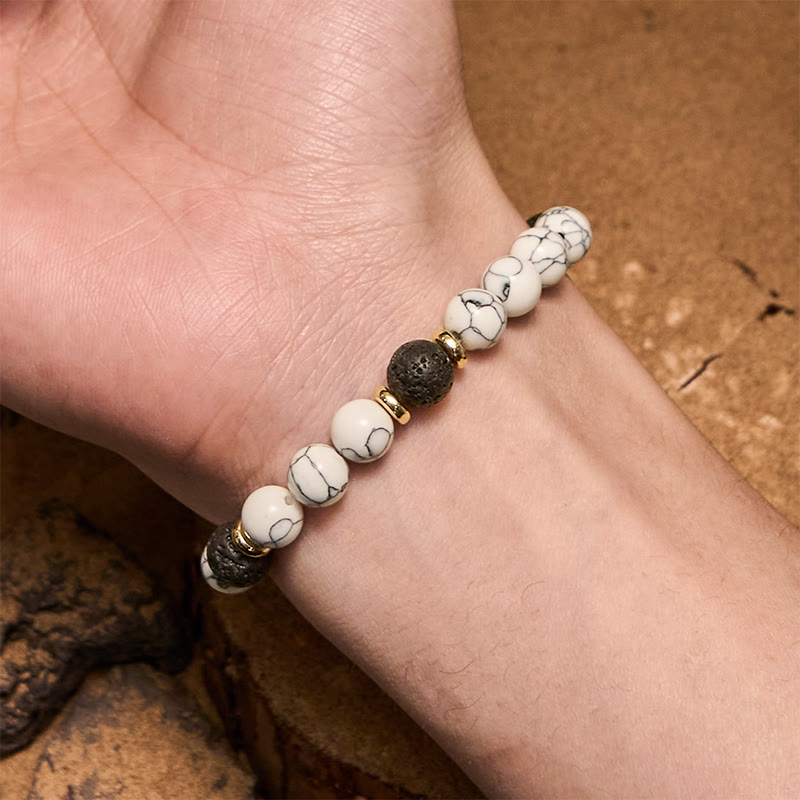 Olivenorma Armband mit Perlen aus natürlichem Lavastein, Weiß und Türkis
