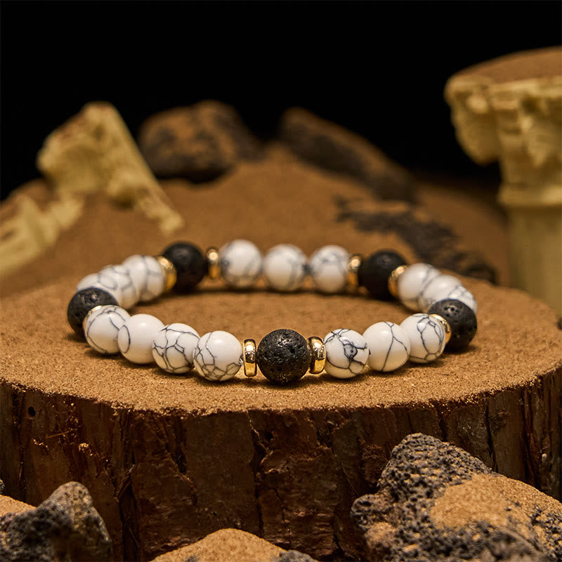 Olivenorma Armband mit Perlen aus natürlichem Lavastein, Weiß und Türkis