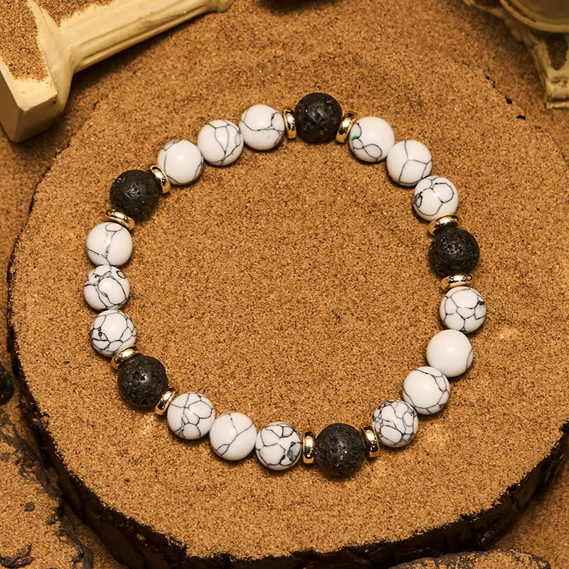 Olivenorma Armband mit Perlen aus natürlichem Lavastein, Weiß und Türkis