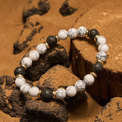 Olivenorma Armband mit Perlen aus natürlichem Lavastein, Weiß und Türkis