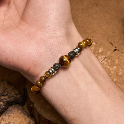 Olivenorma Armband mit Perlen aus natürlichem Lavastein und Tigerauge