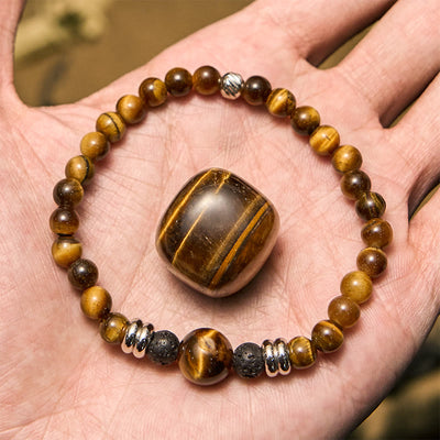 Olivenorma Armband mit Perlen aus natürlichem Lavastein und Tigerauge