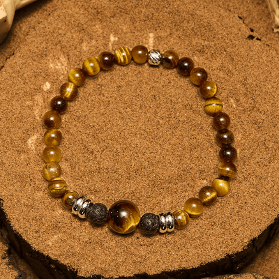 Olivenorma Armband mit Perlen aus natürlichem Lavastein und Tigerauge